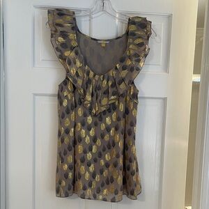 Leifsdottir Gold and Gray Ruffle Blouse